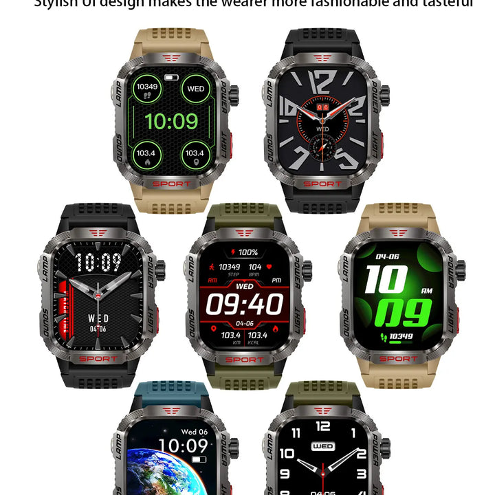 MISIRUN Smart Watch Men LED Flashlight Compass Altitude Air Pressure 100+ Sport Mode Fitness Tracker Outdoor Military Smartwatch