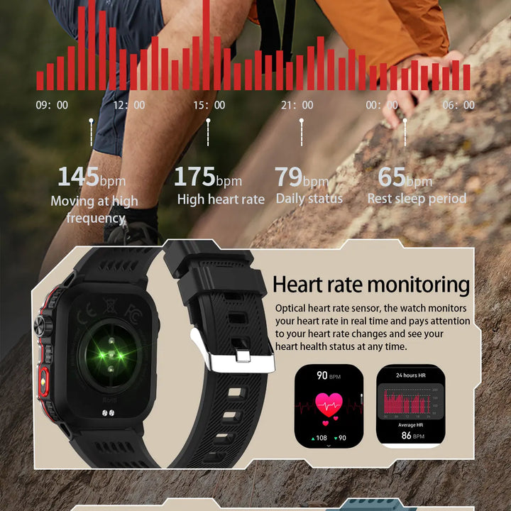 MISIRUN Smart Watch Men LED Flashlight Compass Altitude Air Pressure 100+ Sport Mode Fitness Tracker Outdoor Military Smartwatch