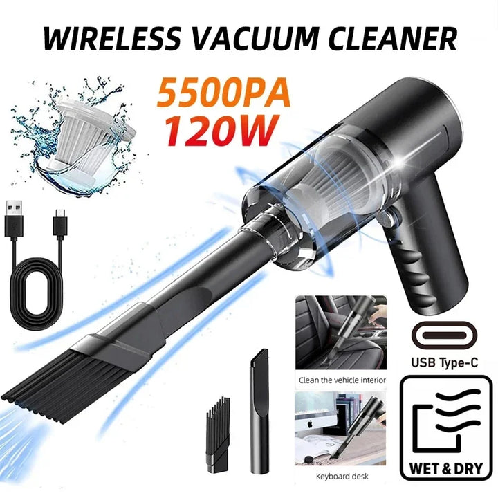 Wireless Car Vacuum Cleaner USB Charging 1200mAh Portable Cleaning Appliance Mini Wet and Car Pet Hair Vacuum Cleaner Remover