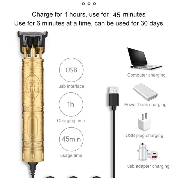 T9 Vintage Electric Hair Trimmer for Men – Rechargeable & Stylish