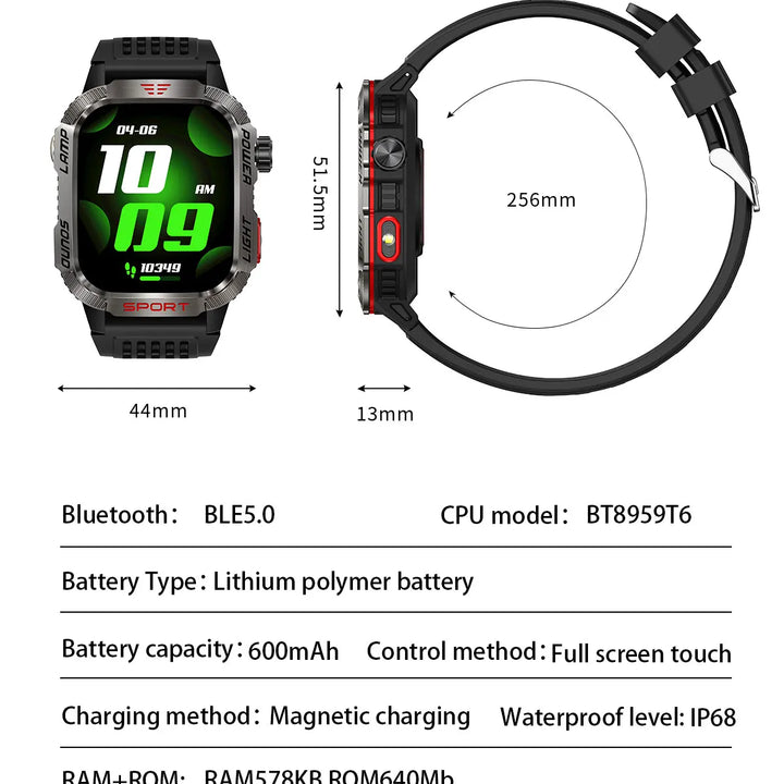 MISIRUN Smart Watch Men LED Flashlight Compass Altitude Air Pressure 100+ Sport Mode Fitness Tracker Outdoor Military Smartwatch